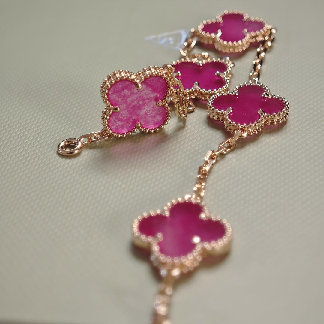 [Lume Jewelry]NEW CLOVER 5 MOTIFS PINK ENAMEL BRACELET