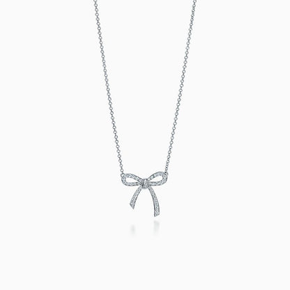 [Lume Jewelry]RIBBON NECKLACE BOW PENDANT DIAMOND CHARM CHAIN