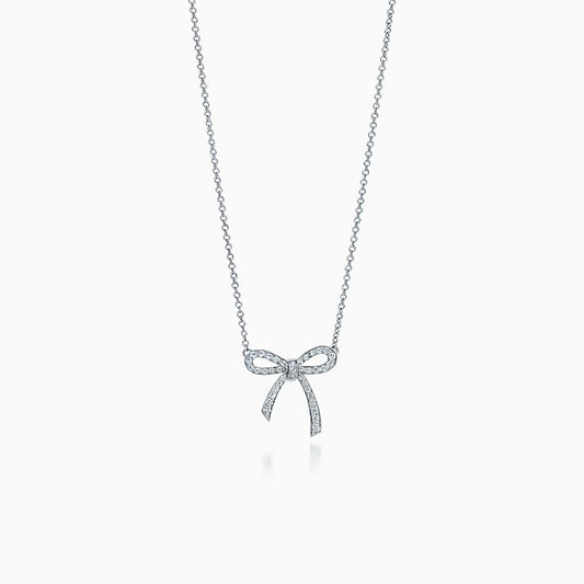 [Lume Jewelry]RIBBON NECKLACE BOW PENDANT DIAMOND CHARM CHAIN