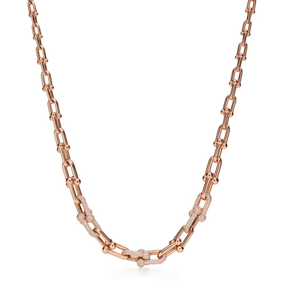 [Lume Jewelry]HARDWEAR GRADUATED LINK NECKLACE ROSE GOLD WITH PAVE DIAMONDS