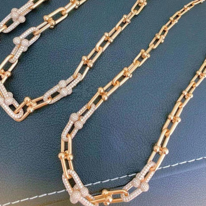 [Lume Jewelry]HARDWEAR GRADUATED LINK NECKLACE ROSE GOLD WITH PAVE DIAMONDS