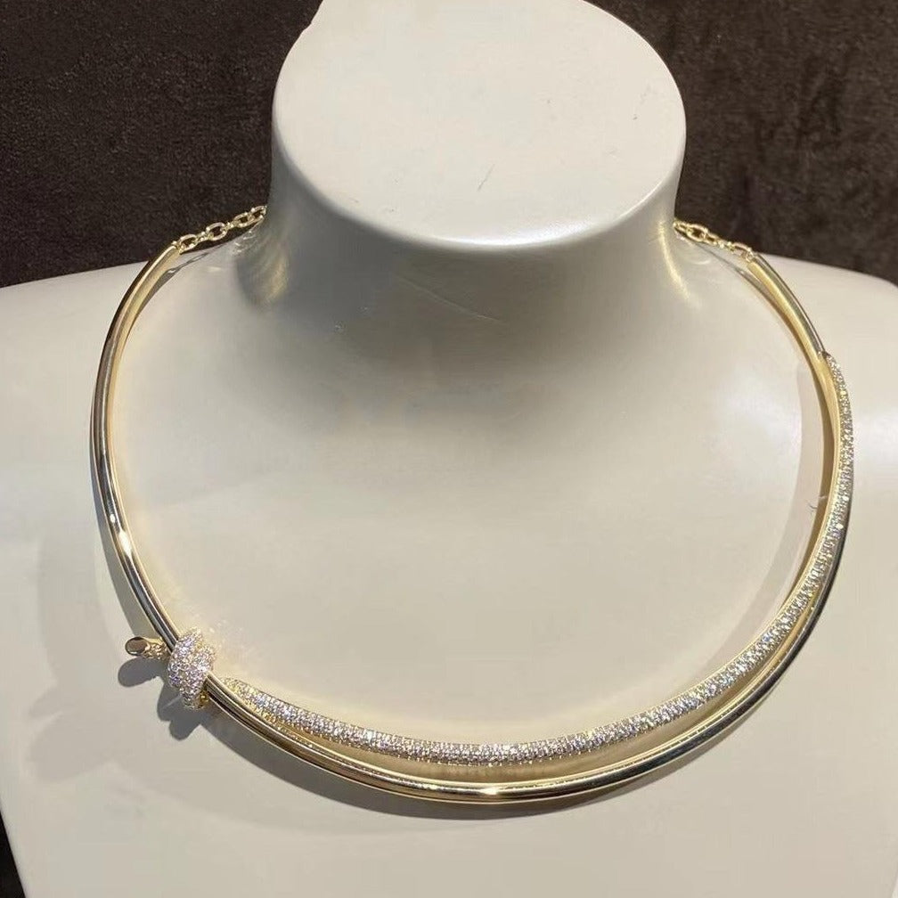 [Lume Jewelry]KNOT DOUBLE ROW NECKLACE IN YELLOW GOLD WITH DIAMONDS