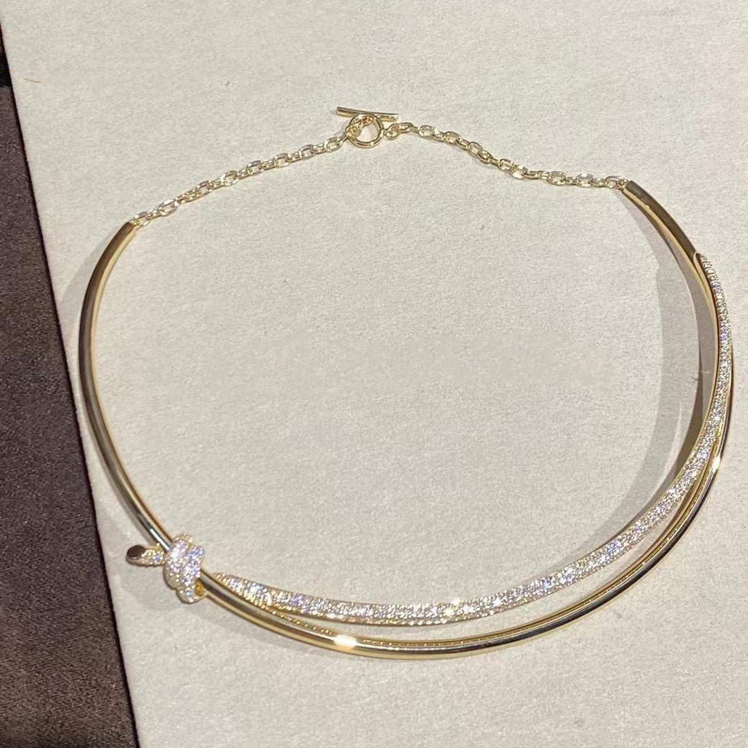 [Lume Jewelry]KNOT DOUBLE ROW NECKLACE IN YELLOW GOLD WITH DIAMONDS