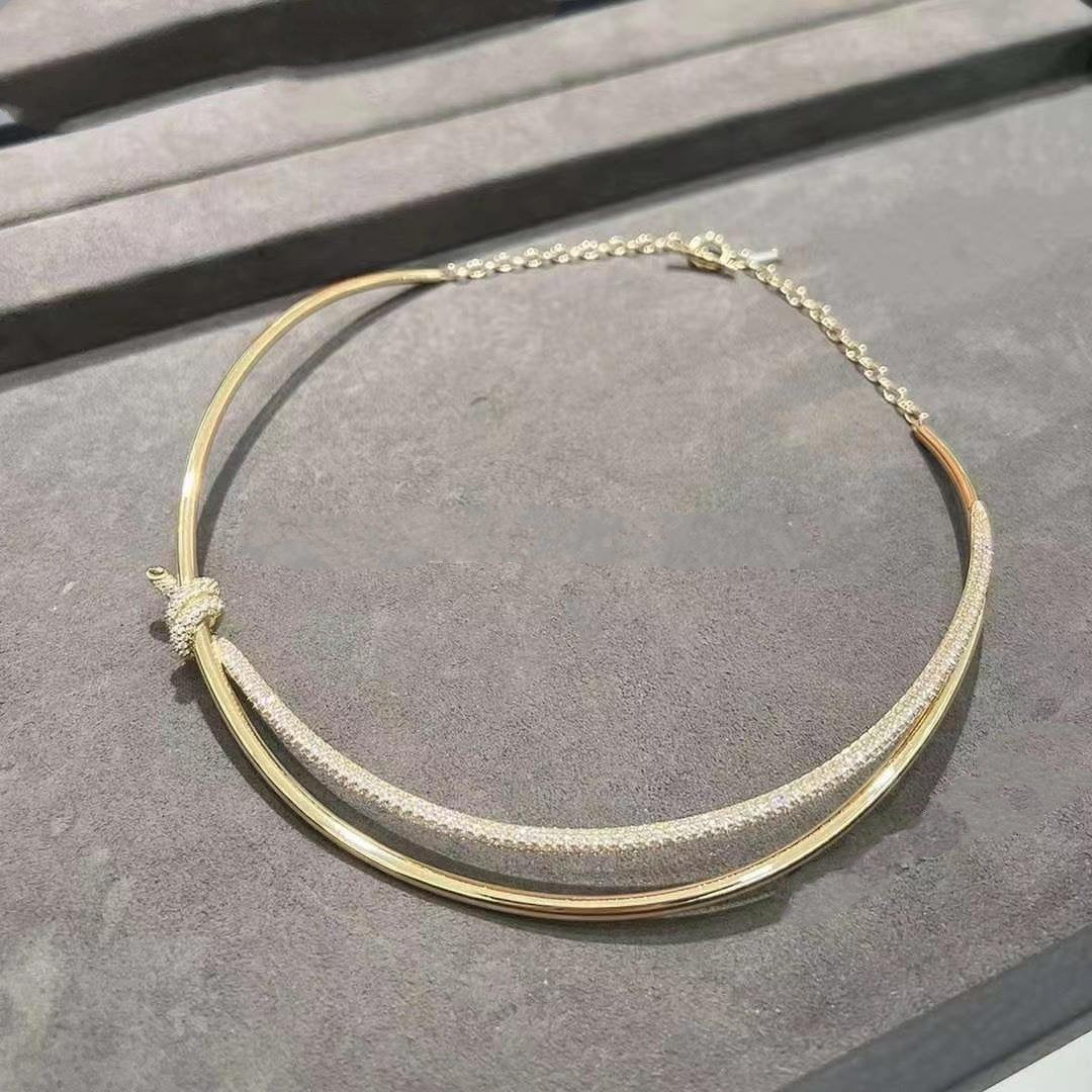 [Lume Jewelry]KNOT DOUBLE ROW NECKLACE IN YELLOW GOLD WITH DIAMONDS
