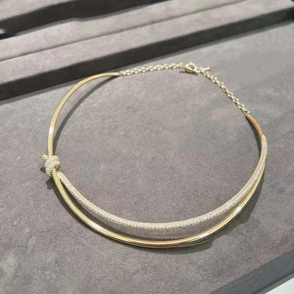 [Lume Jewelry]KNOT DOUBLE ROW NECKLACE IN YELLOW GOLD WITH DIAMONDS