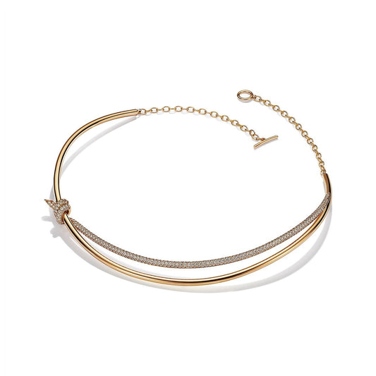 [Lume Jewelry]KNOT DOUBLE ROW NECKLACE IN YELLOW GOLD WITH DIAMONDS