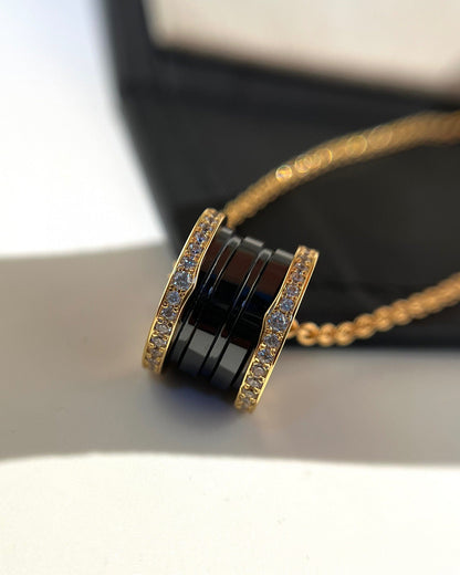 [Lume Jewelry]ZERO 1 BLACK CERAMIC DIAMOND PINK GOLD NECKLACE
