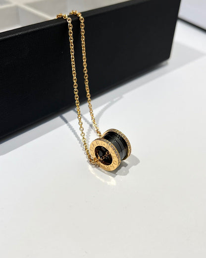 [Lume Jewelry]ZERO 1 BLACK CERAMIC DIAMOND PINK GOLD NECKLACE