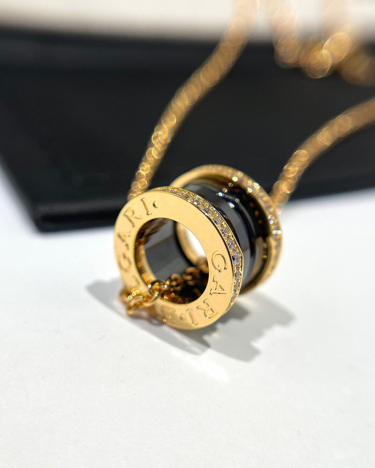 [Lume Jewelry]ZERO 1 BLACK CERAMIC DIAMOND PINK GOLD NECKLACE