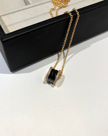 [Lume Jewelry]ZERO 1 BLACK CERAMIC DIAMOND PINK GOLD NECKLACE