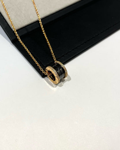 [Lume Jewelry]ZERO 1 BLACK CERAMIC DIAMOND PINK GOLD NECKLACE