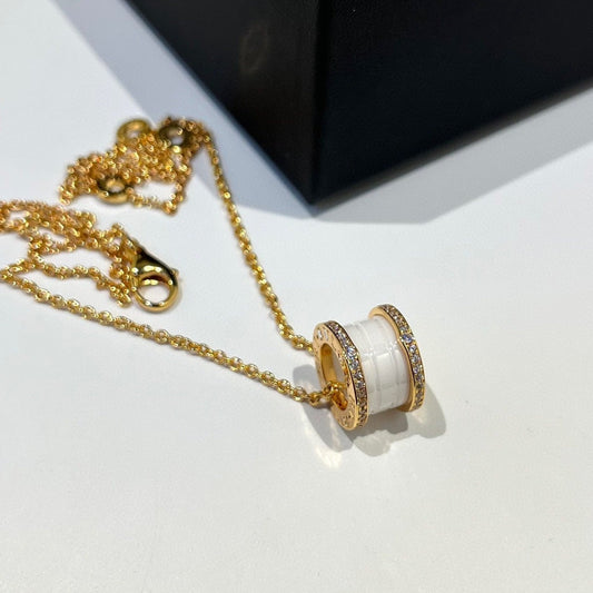 [Lume Jewelry]ZERO 1 WHITE CERAMIC DIAMOND PINK GOLD NECKLACE