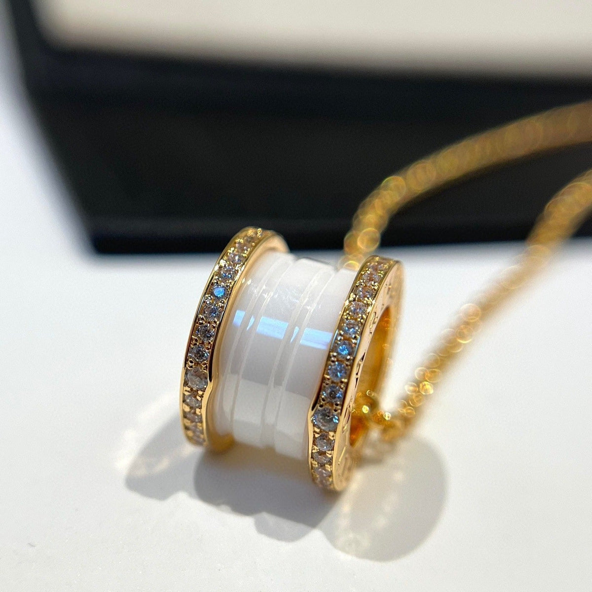 [Lume Jewelry]ZERO 1 WHITE CERAMIC DIAMOND PINK GOLD NECKLACE