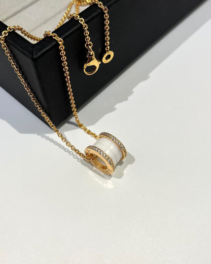 [Lume Jewelry]ZERO 1 WHITE CERAMIC DIAMOND PINK GOLD NECKLACE